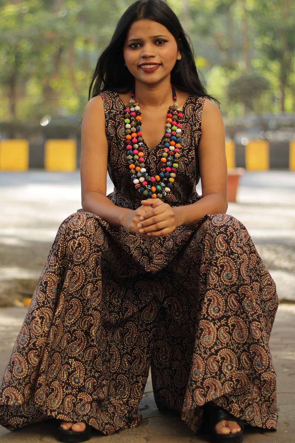 Urmi | Wide Legged Jumpsuit | Noir Kairi Ajrakh