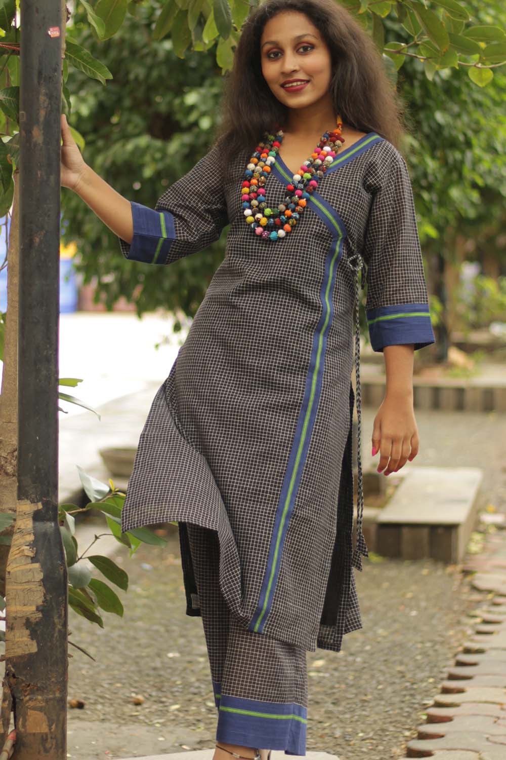 Vanacharini | Patteda Anchu Angarkha-style Kurta | Cobalt