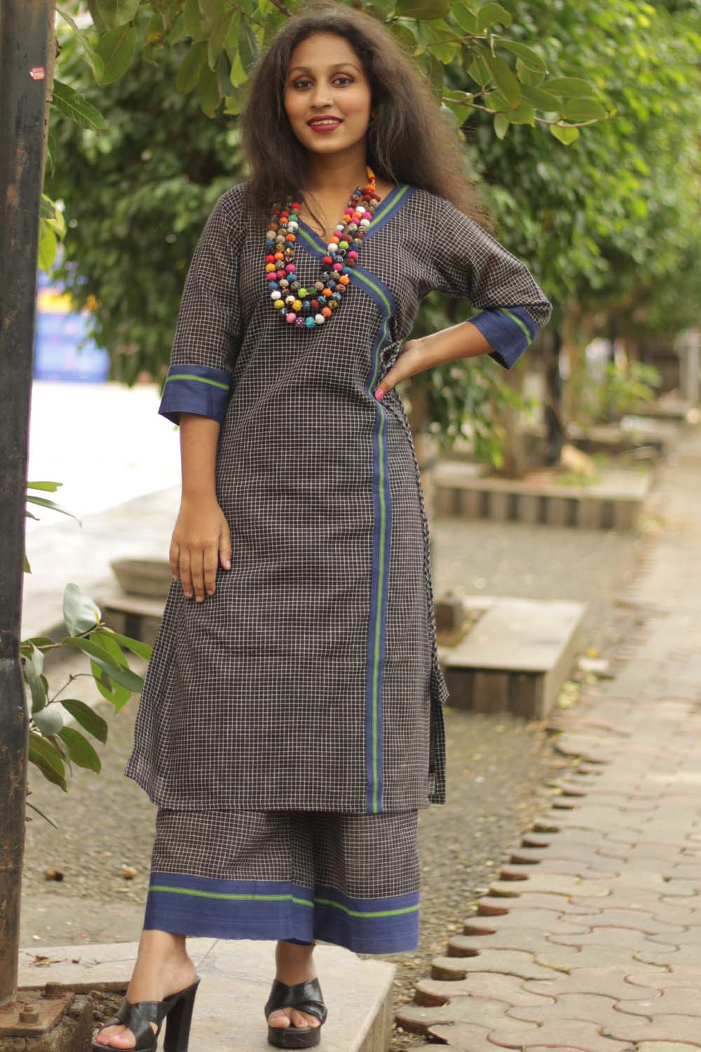 Vanacharini | Patteda Anchu Angarkha-style Kurta | Cobalt