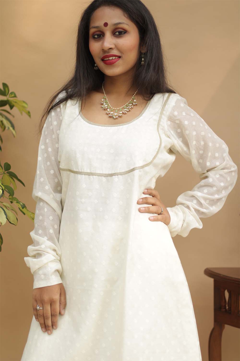 Abha | Choli Kurta with Churidar Sleeves | Banarasi Cotton Silk