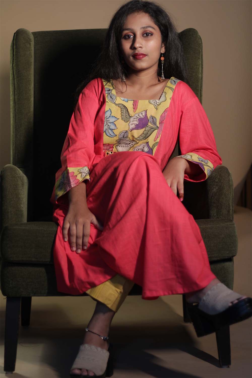 Afsana | Long Kurta with Mirrorwork | Scarlet