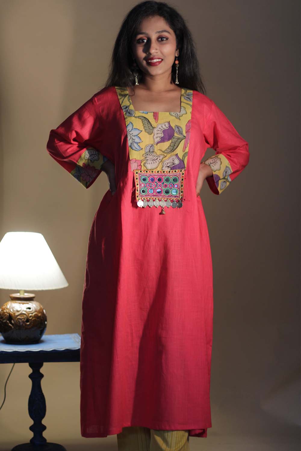Afsana | Long Kurta with Mirrorwork | Scarlet