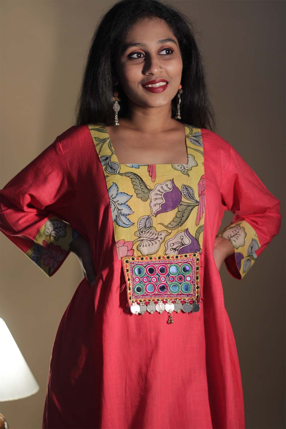 Afsana | Long Kurta with Mirrorwork | Scarlet