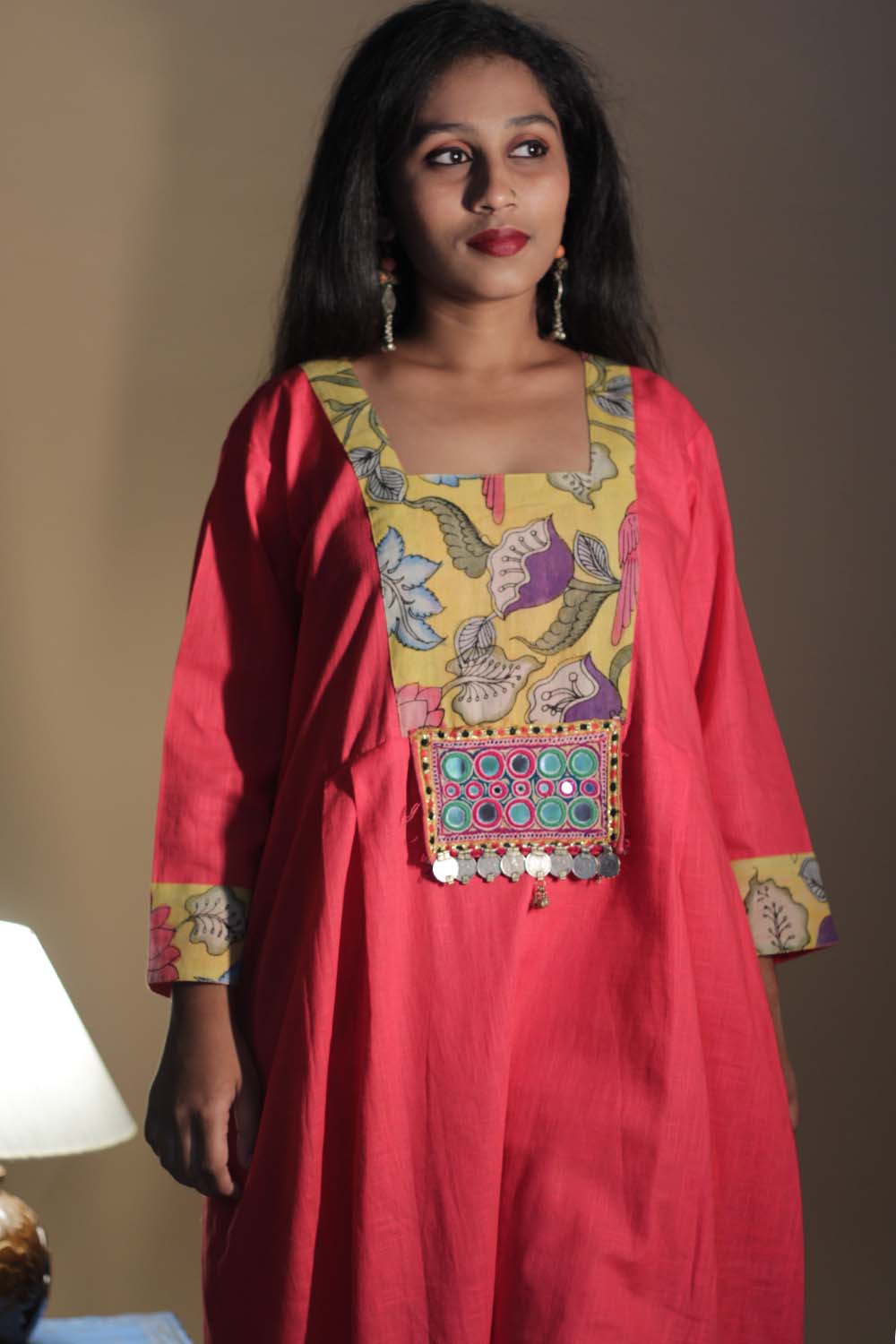 Afsana | Long Kurta with Mirrorwork | Scarlet