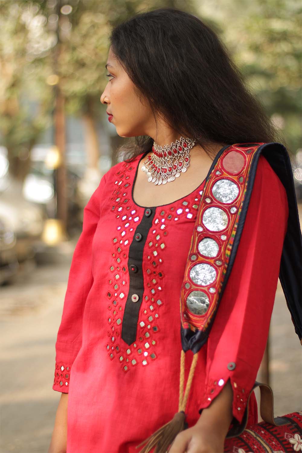 Shishej | Kurta with Mirrorwork | Red