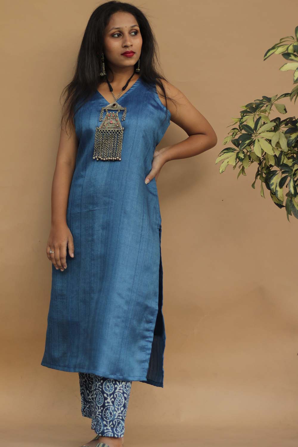 Long Kurta | Tussar Silk | Sapphire Blue