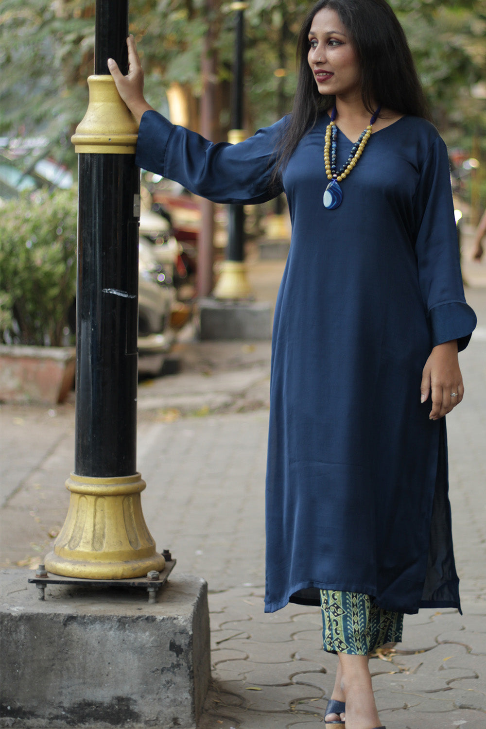 Long Kurta | Modal Silk | Midnight Blue