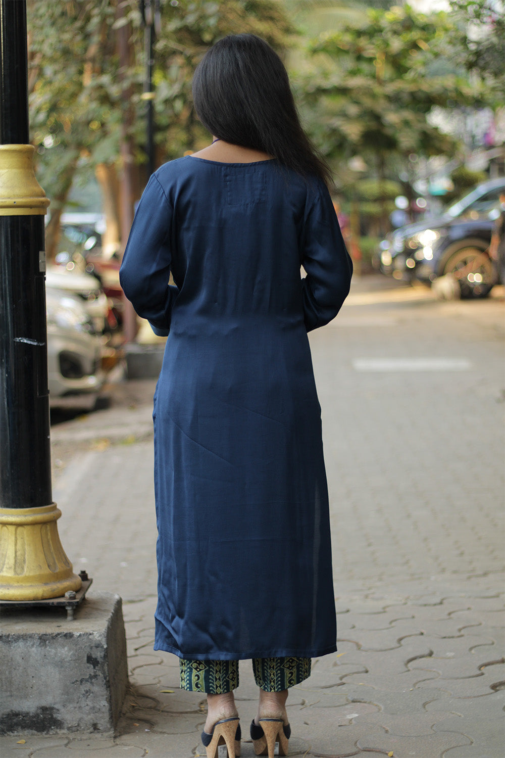 Long Kurta | Modal Silk | Midnight Blue