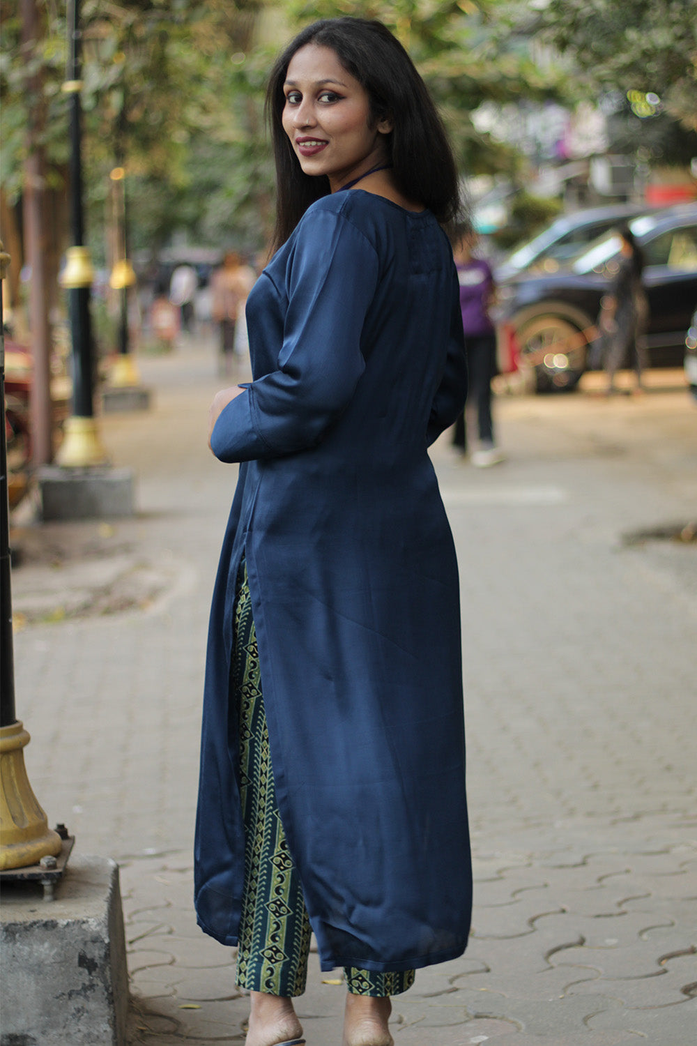 Long Kurta | Modal Silk | Midnight Blue