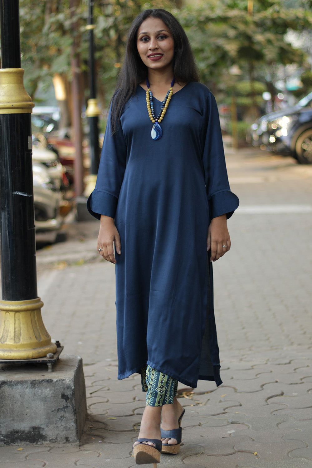 Long Kurta | Modal Silk | Midnight Blue