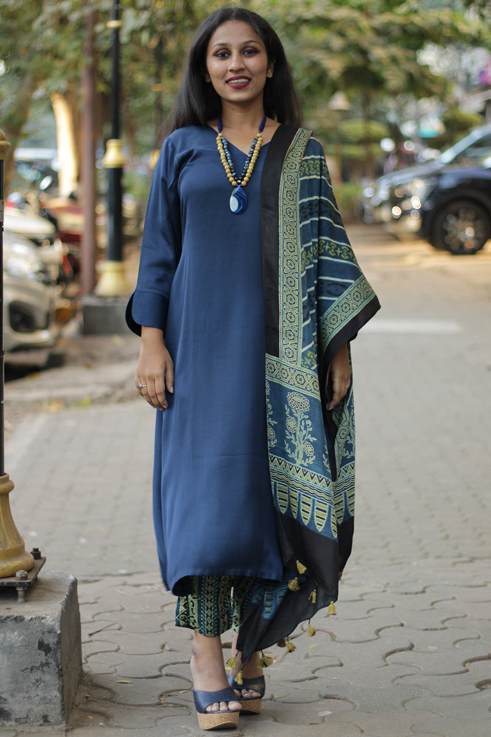 Long Kurta | Modal Silk | Midnight Blue