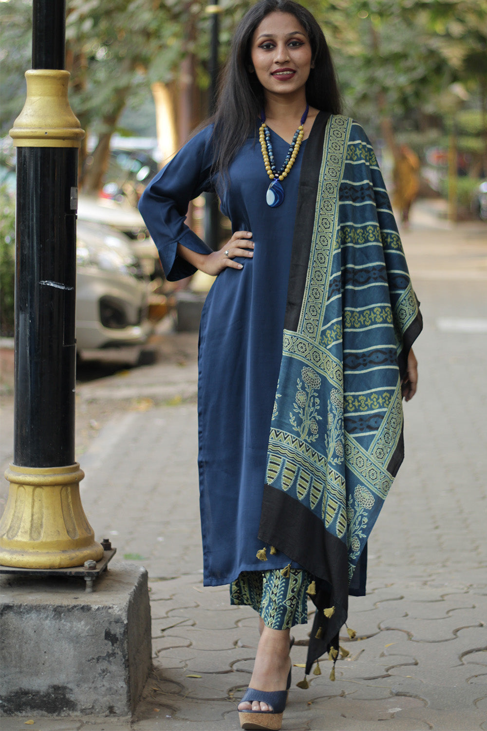 Long Kurta | Modal Silk | Midnight Blue