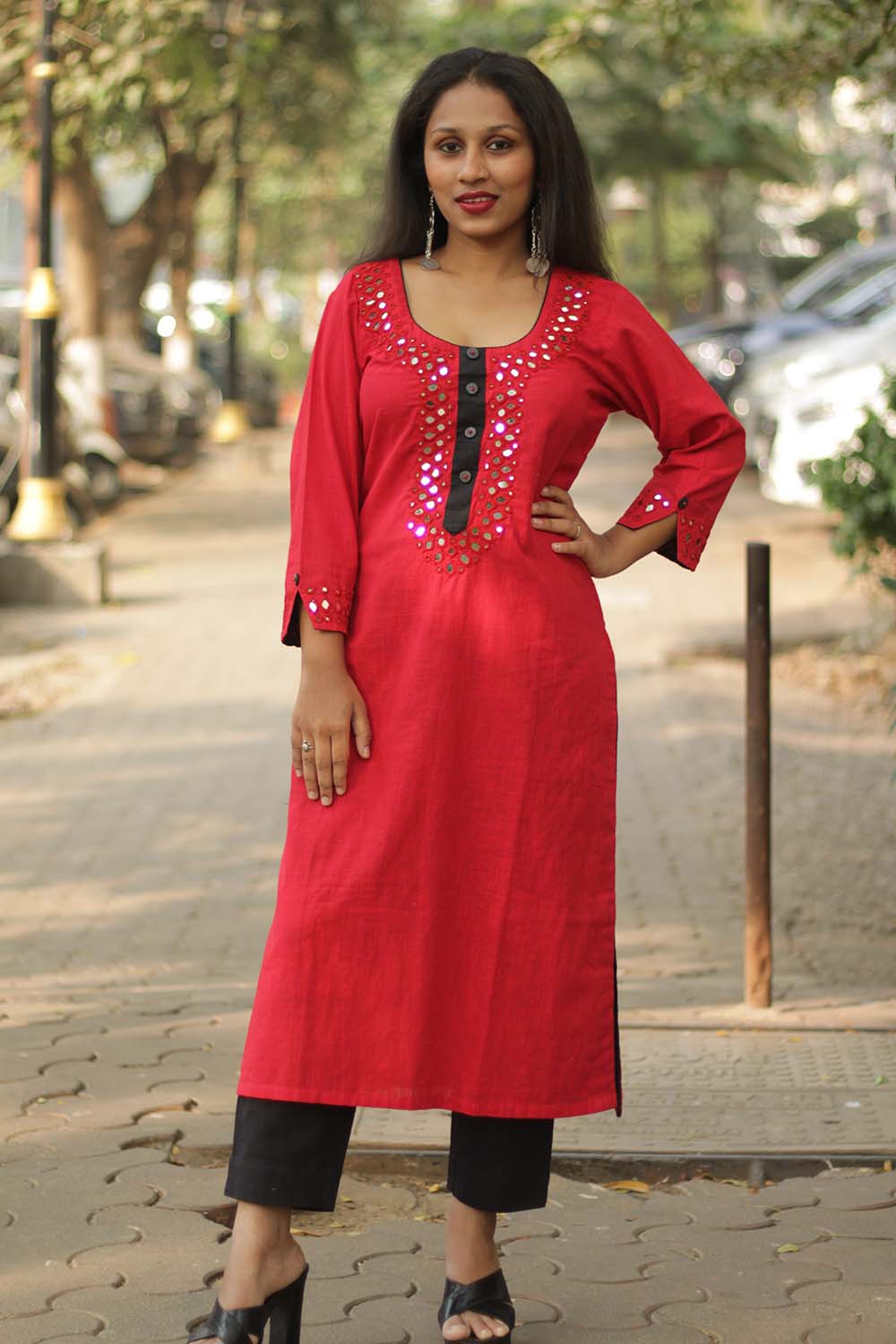 Shishej | Kurta with Mirrorwork | Red