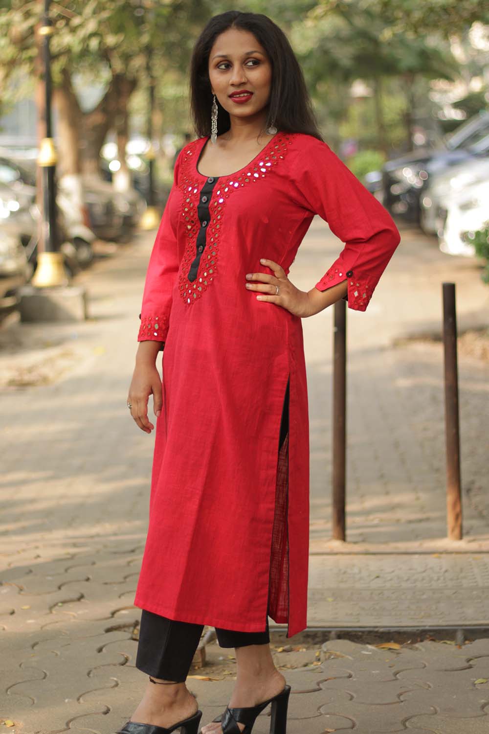 Shishej | Kurta with Mirrorwork | Red