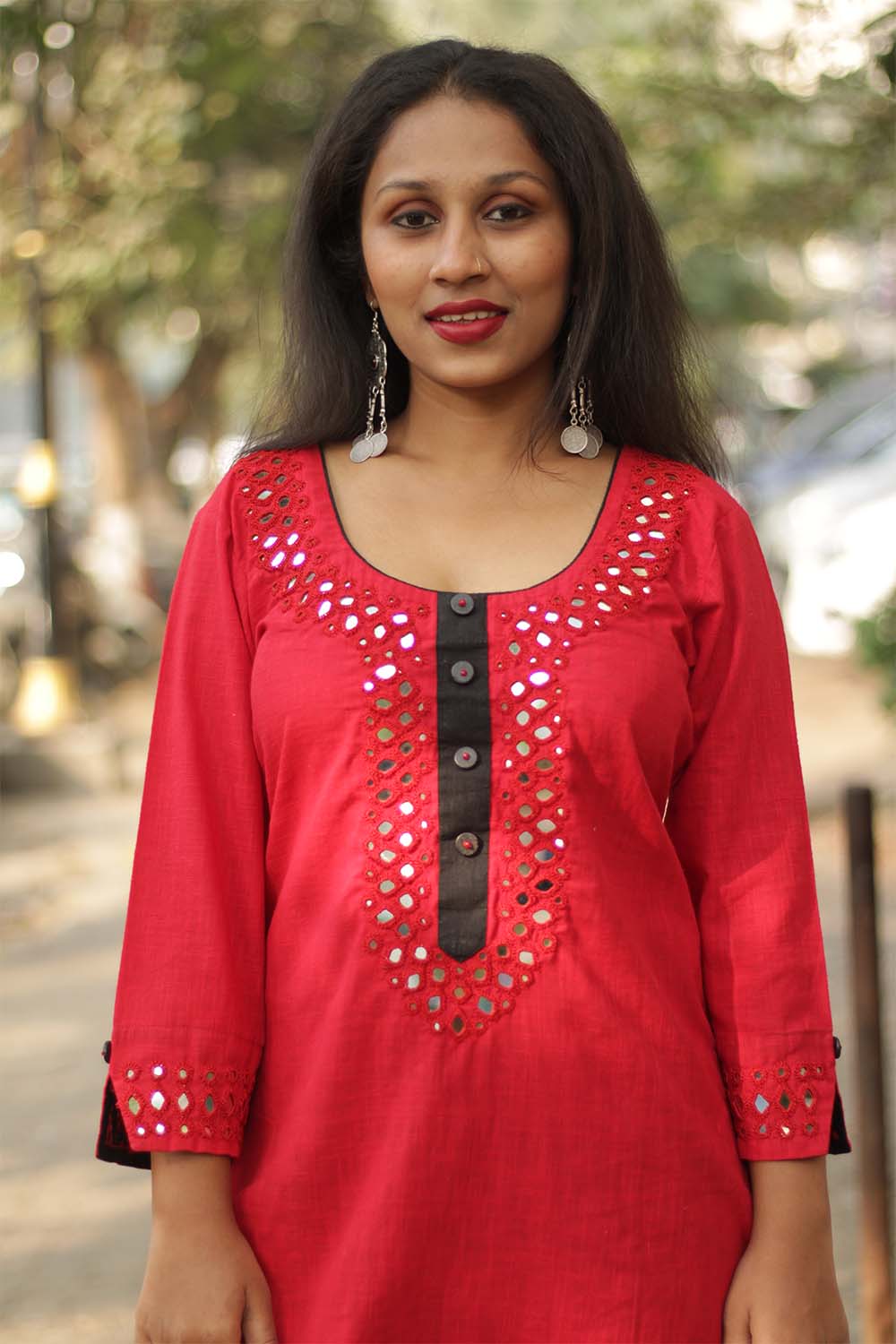 Shishej | Kurta with Mirrorwork | Red