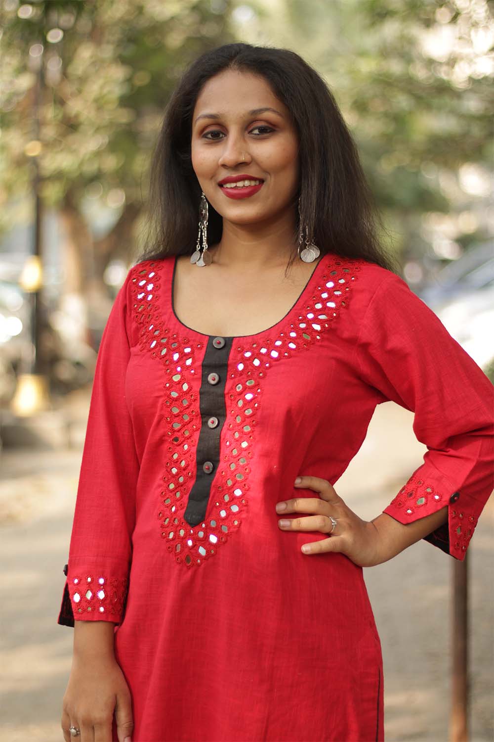 Shishej | Kurta with Mirrorwork | Red