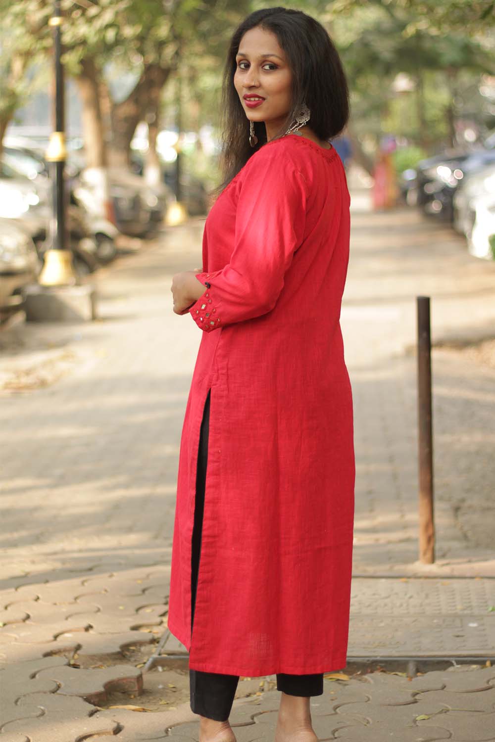 Shishej | Kurta with Mirrorwork | Red