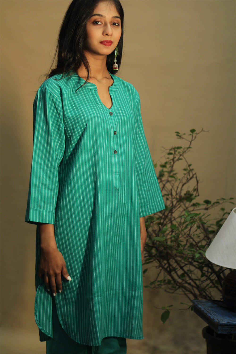 Short Kurta | Sea Green Stripe