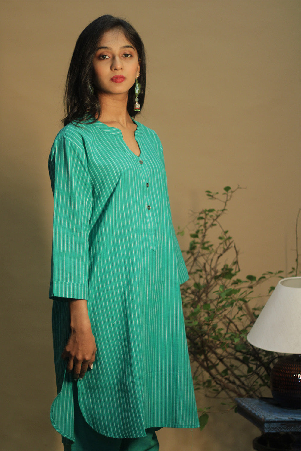 Short Kurta | Sea Green Stripe
