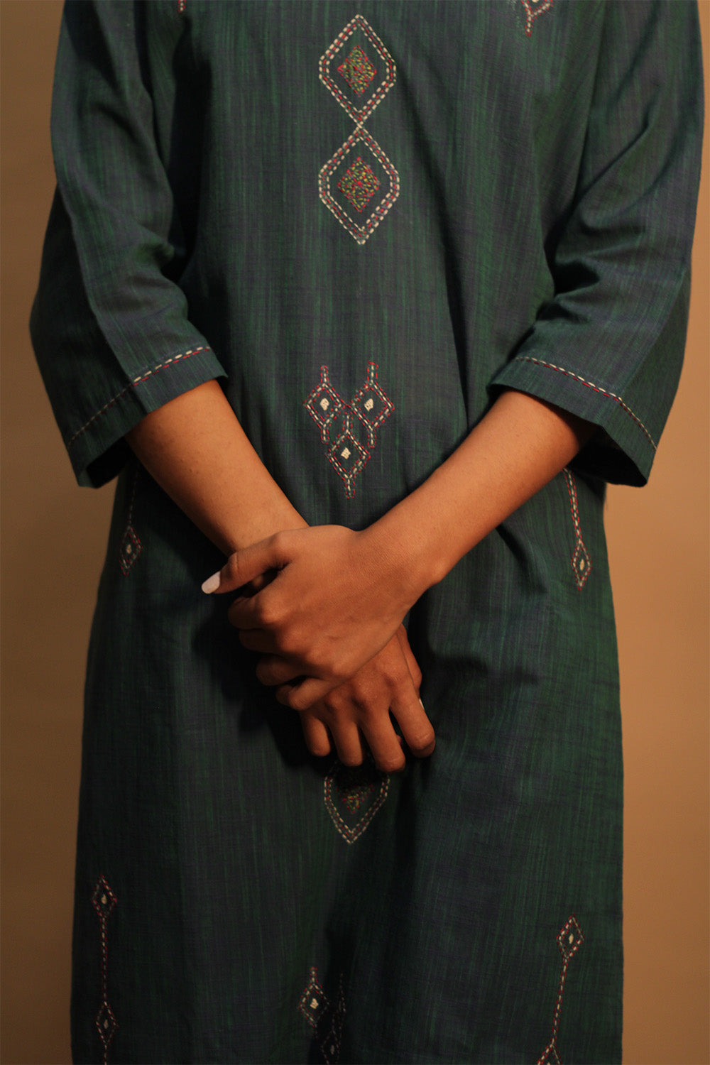 Riya | Embroidered Cotton Kurta | Peacock Green