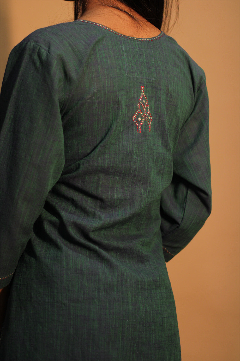Riya | Embroidered Cotton Kurta | Peacock Green