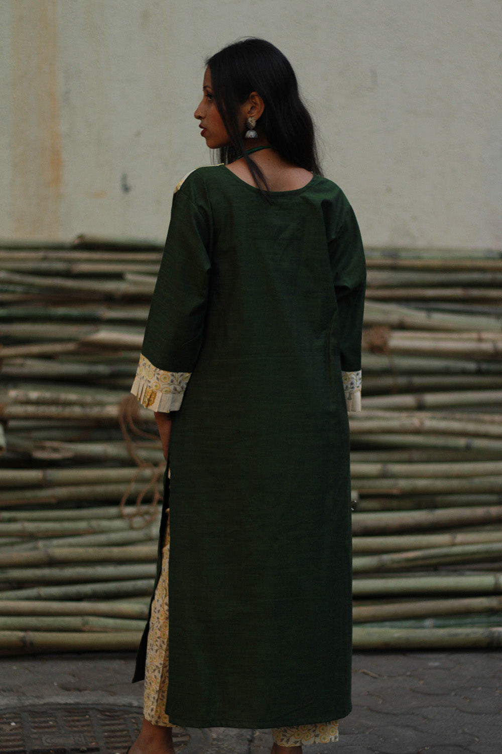 Mehek | Long Kurta | Noir with Floral Sanganeri
