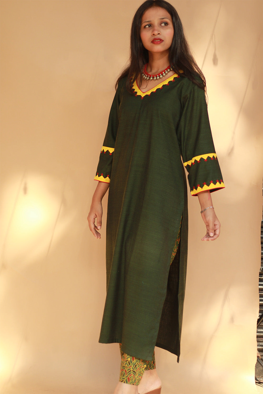 Long Kurta | Appliqué | Green