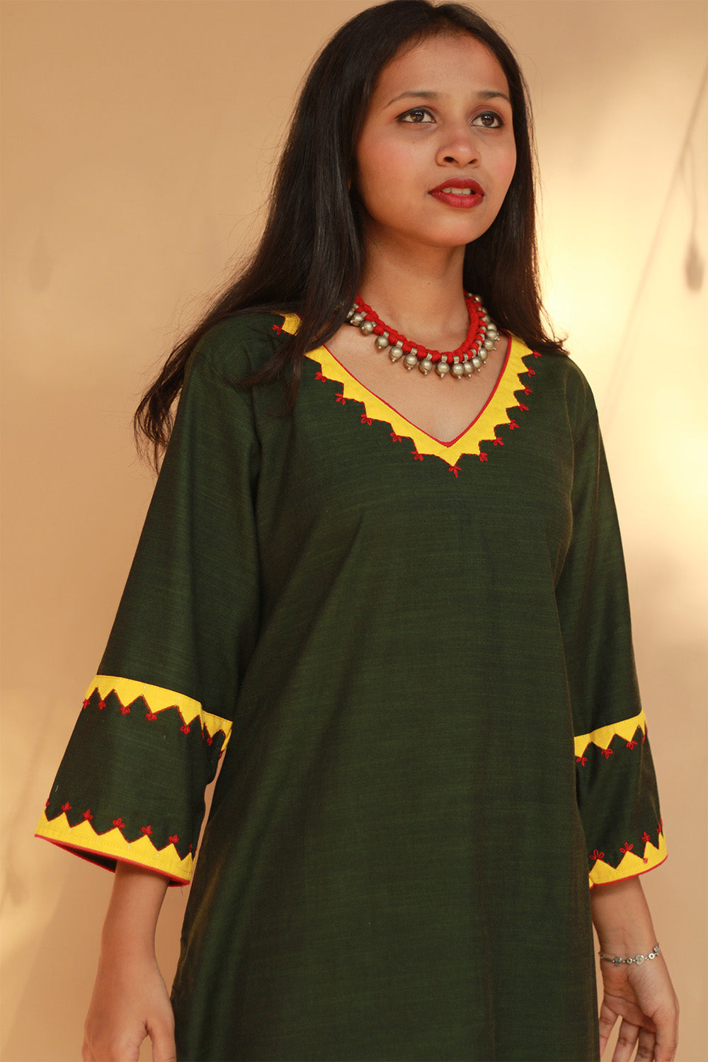 Long Kurta | Appliqué | Green