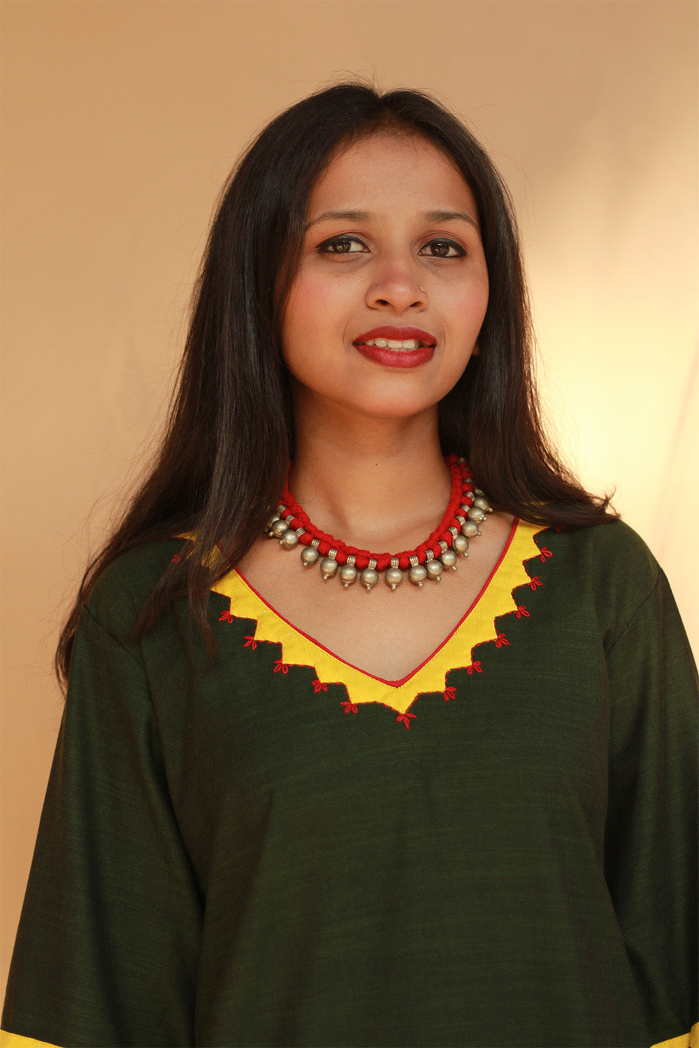 Long Kurta | Appliqué | Green
