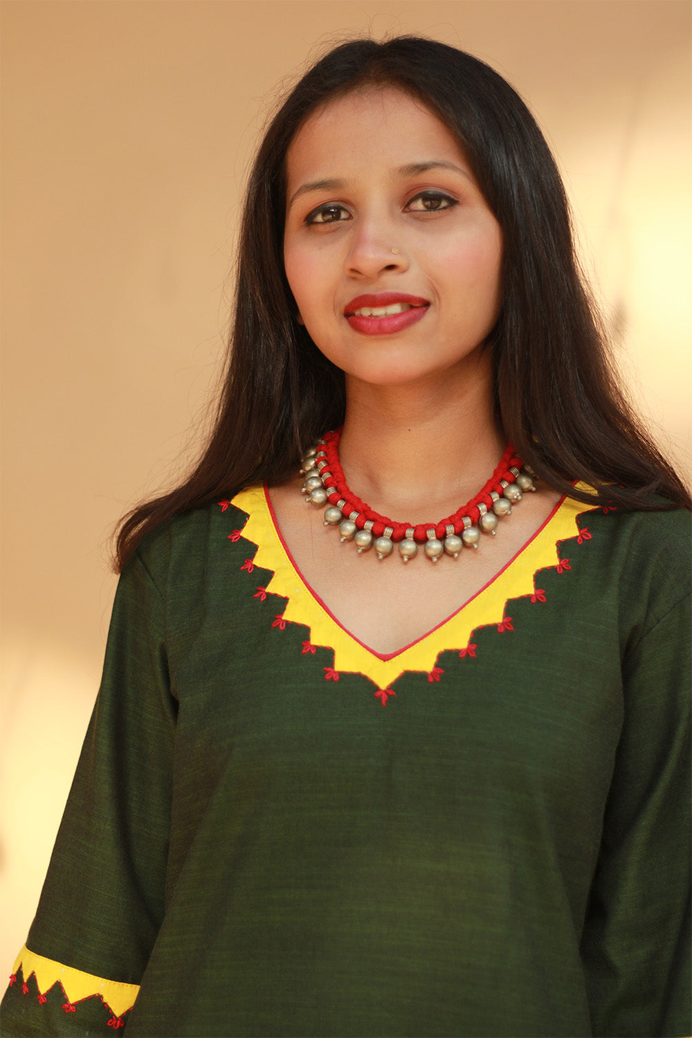 Long Kurta | Appliqué | Green