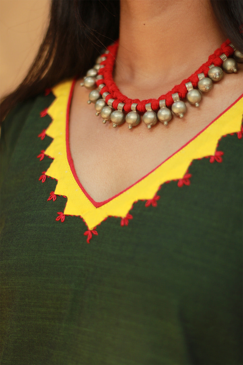 Long Kurta | Appliqué | Green