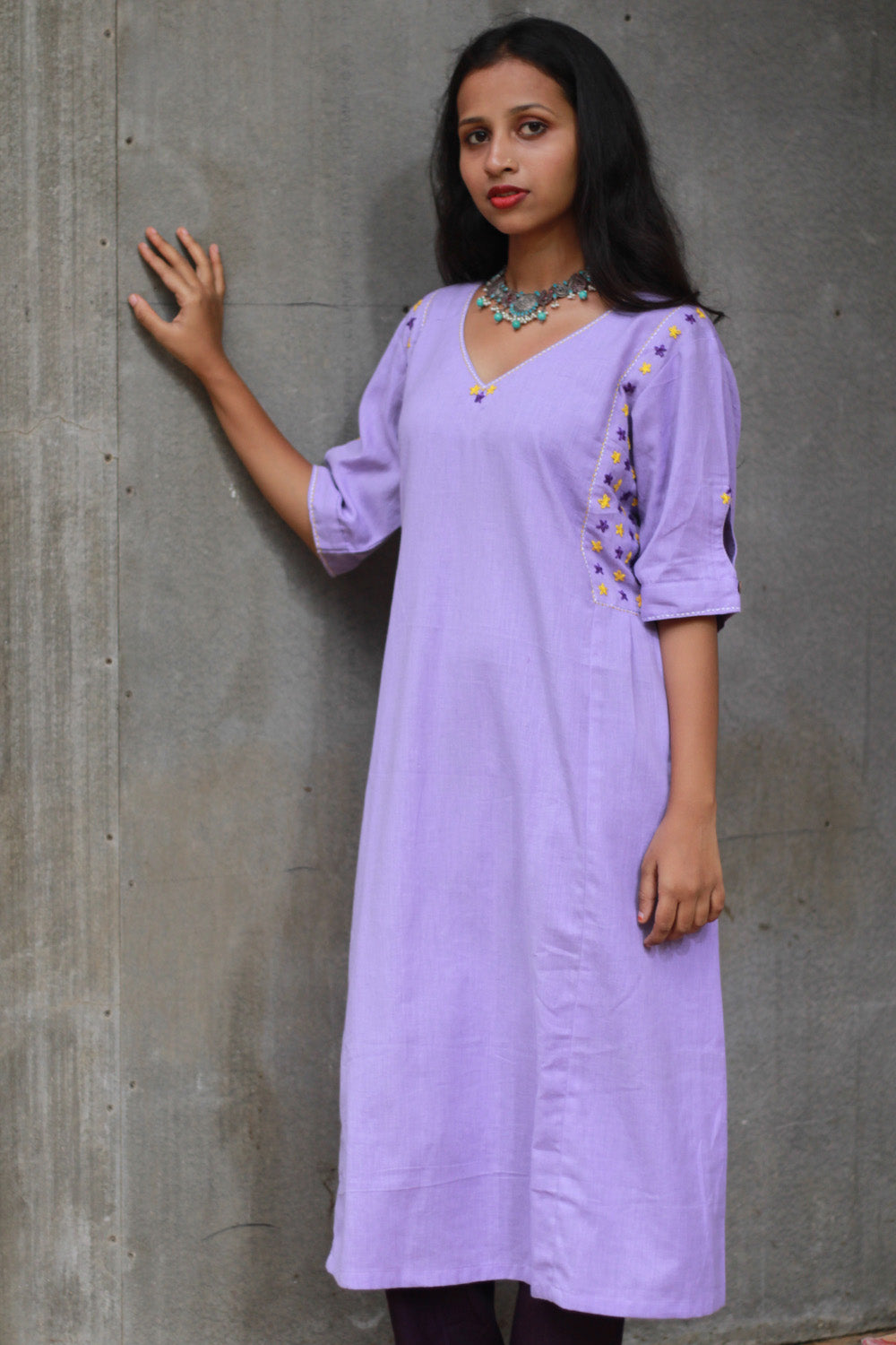 Riya | Embroidered Cotton Kurta | Lavender