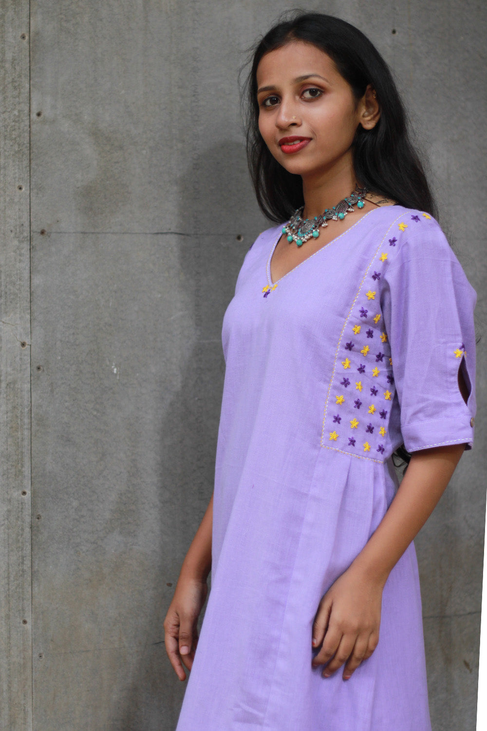 Riya | Embroidered Cotton Kurta | Lavender
