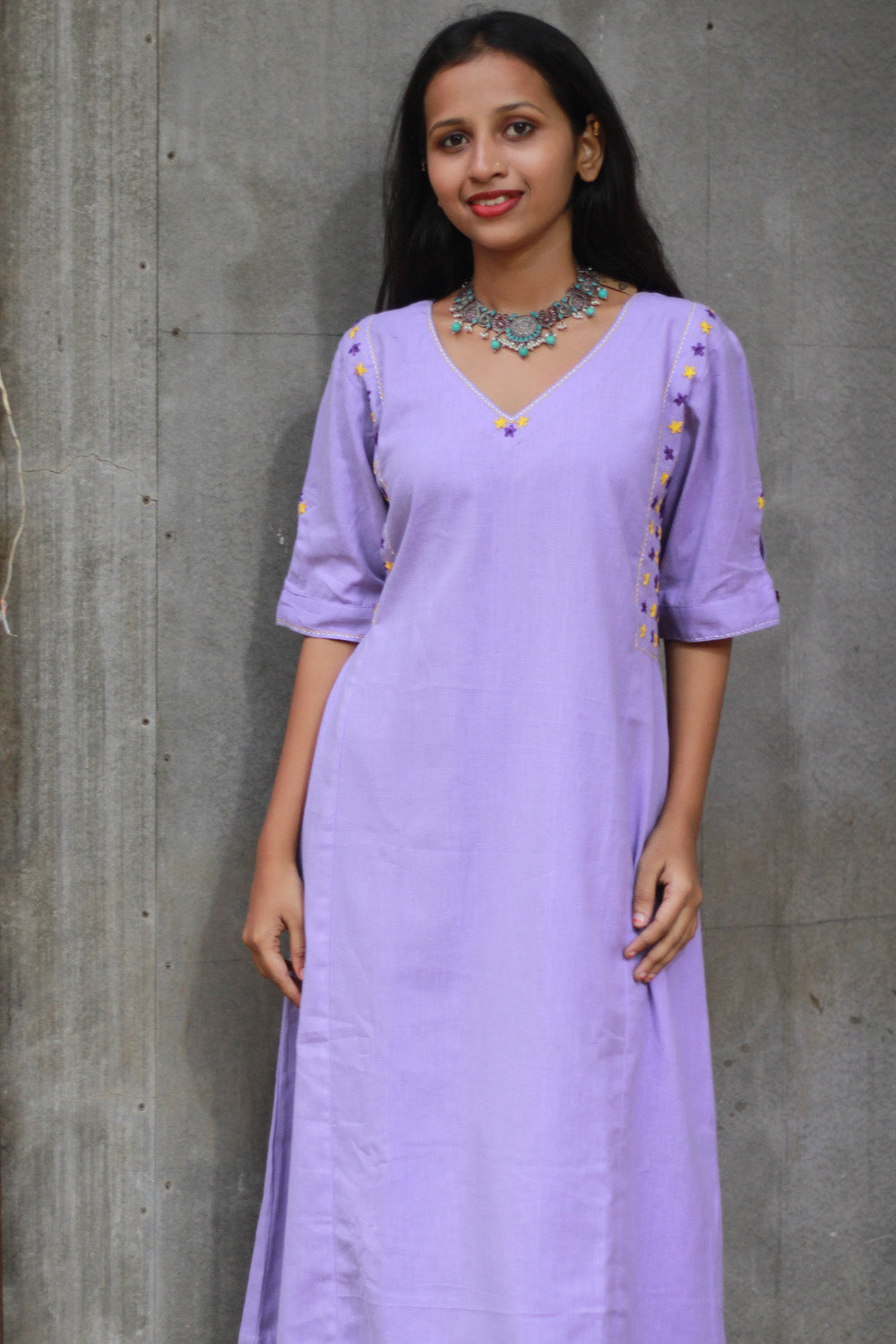 Riya | Embroidered Cotton Kurta | Lavender