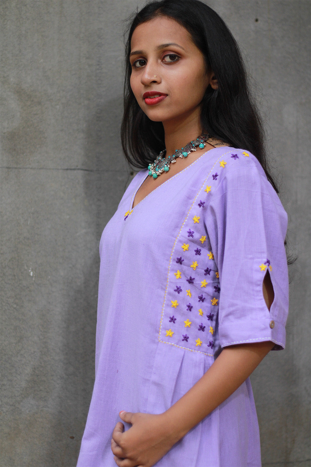 Riya | Embroidered Cotton Kurta | Lavender