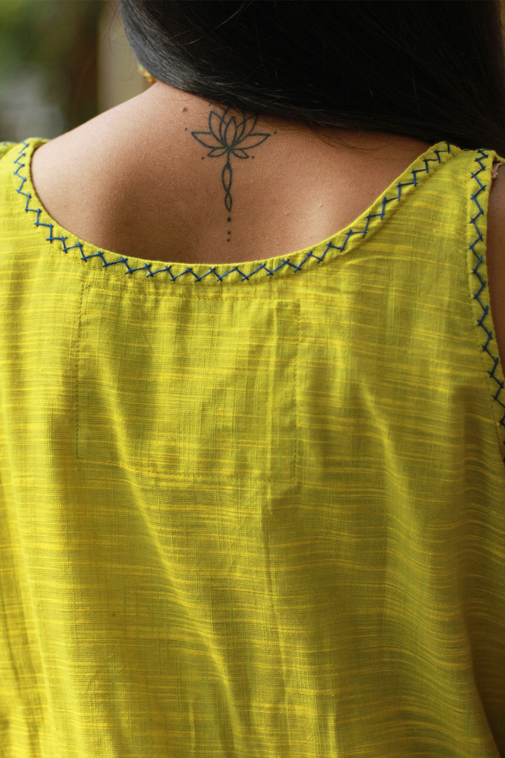 Riya | Sleeveless Embroidered Cotton Kurta | Lime