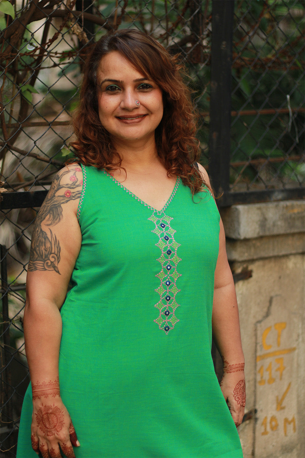 Riya | Sleeveless Embroidered Cotton Kurta | Teal