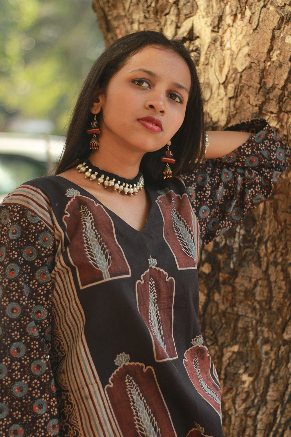 Abhira | Long Kurta | Noir Pine Ajrakh