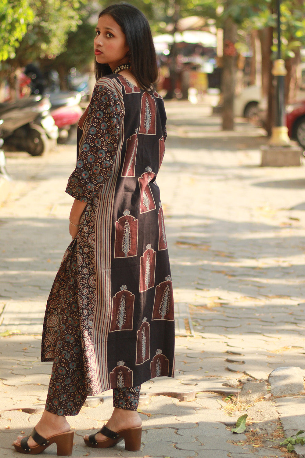 Abhira | Long Kurta | Noir Pine Ajrakh