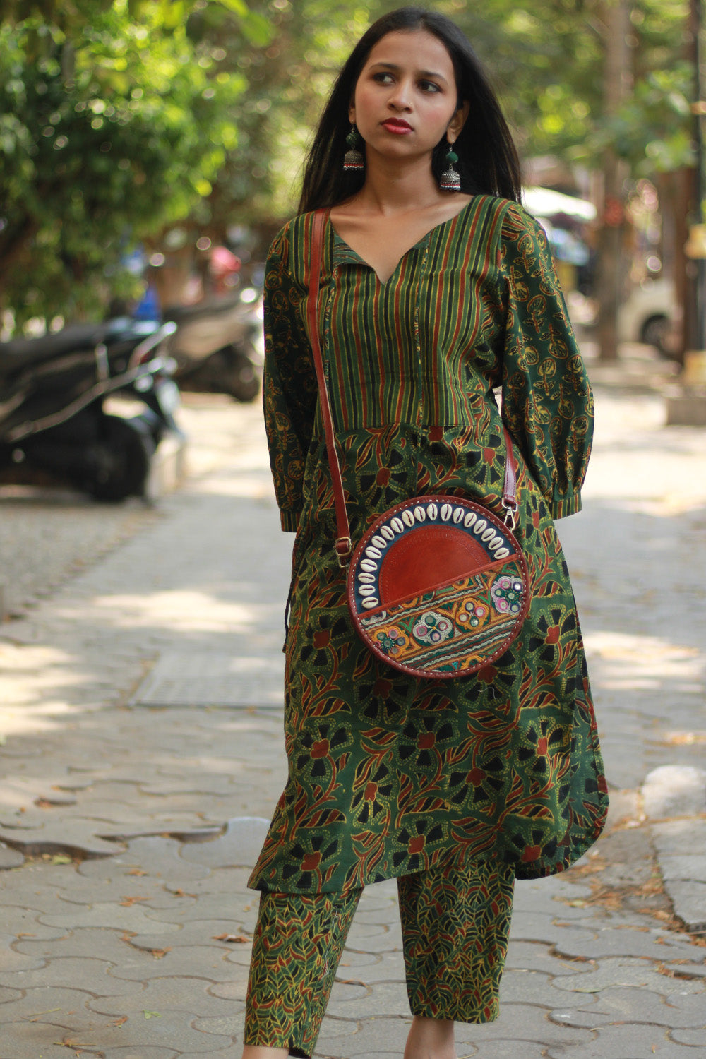 Handcrafted Kutch Leather Bag | Mirrorwork | Brown