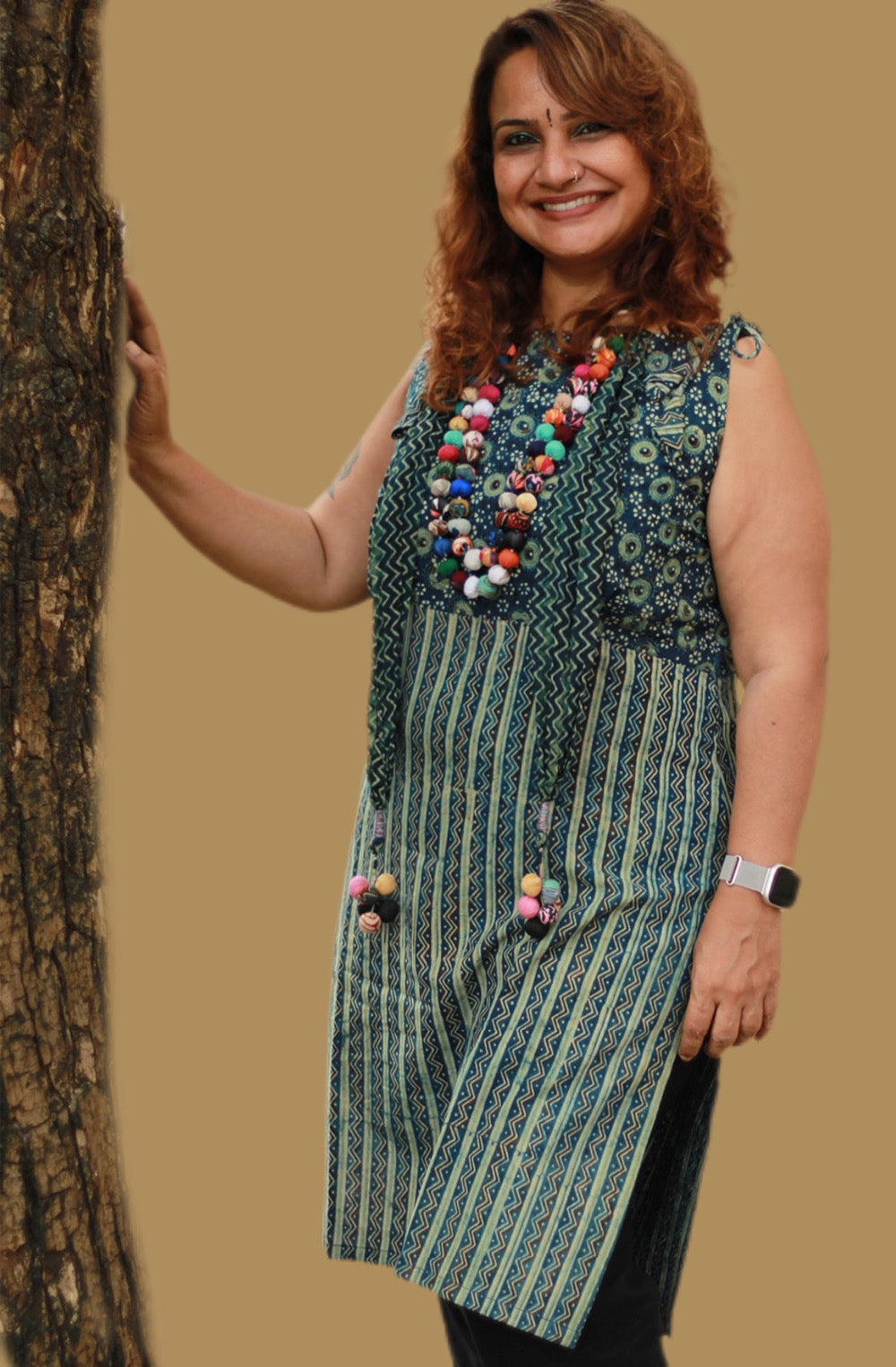 Chanchal | Dori Kurta | Sea Green Floral & Chevron Ajrakh