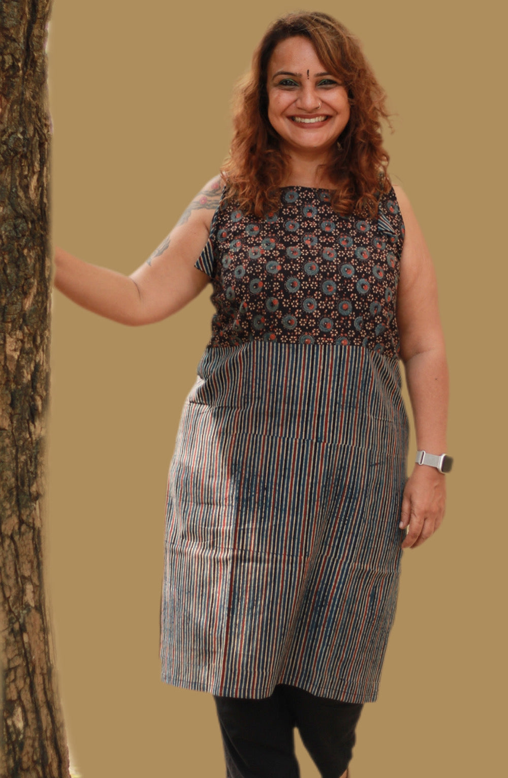 Chanchal | Dori Kurta | Noir Floral & Stripes Ajrakh