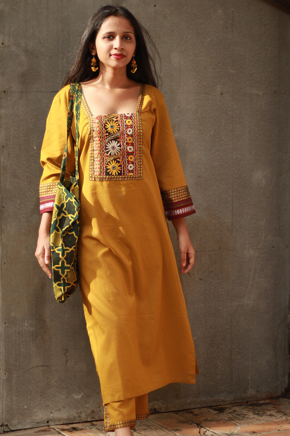 Banjari | Cotton Kurta | Yellow With Embroidery