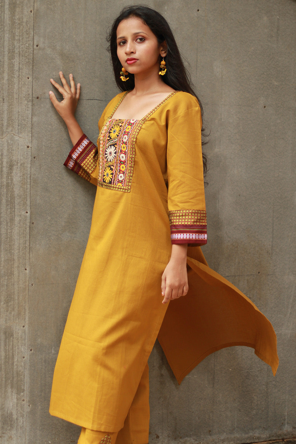 Banjari | Cotton Kurta | Yellow With Embroidery