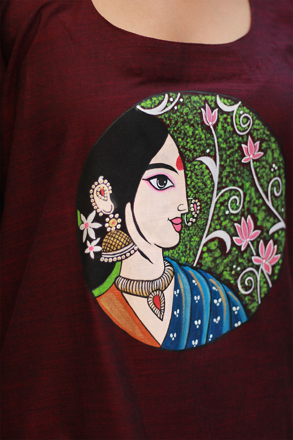 Long Kurta | Hand Painted Yoke | Wine