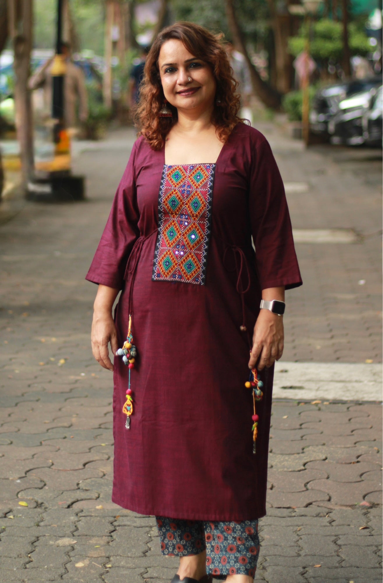 Taam Jhaam | Kurta with Tassels | Wine