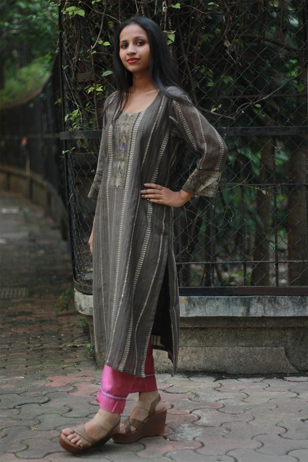 Chanderi Cotton Silk Kurta | Charcoal Grey