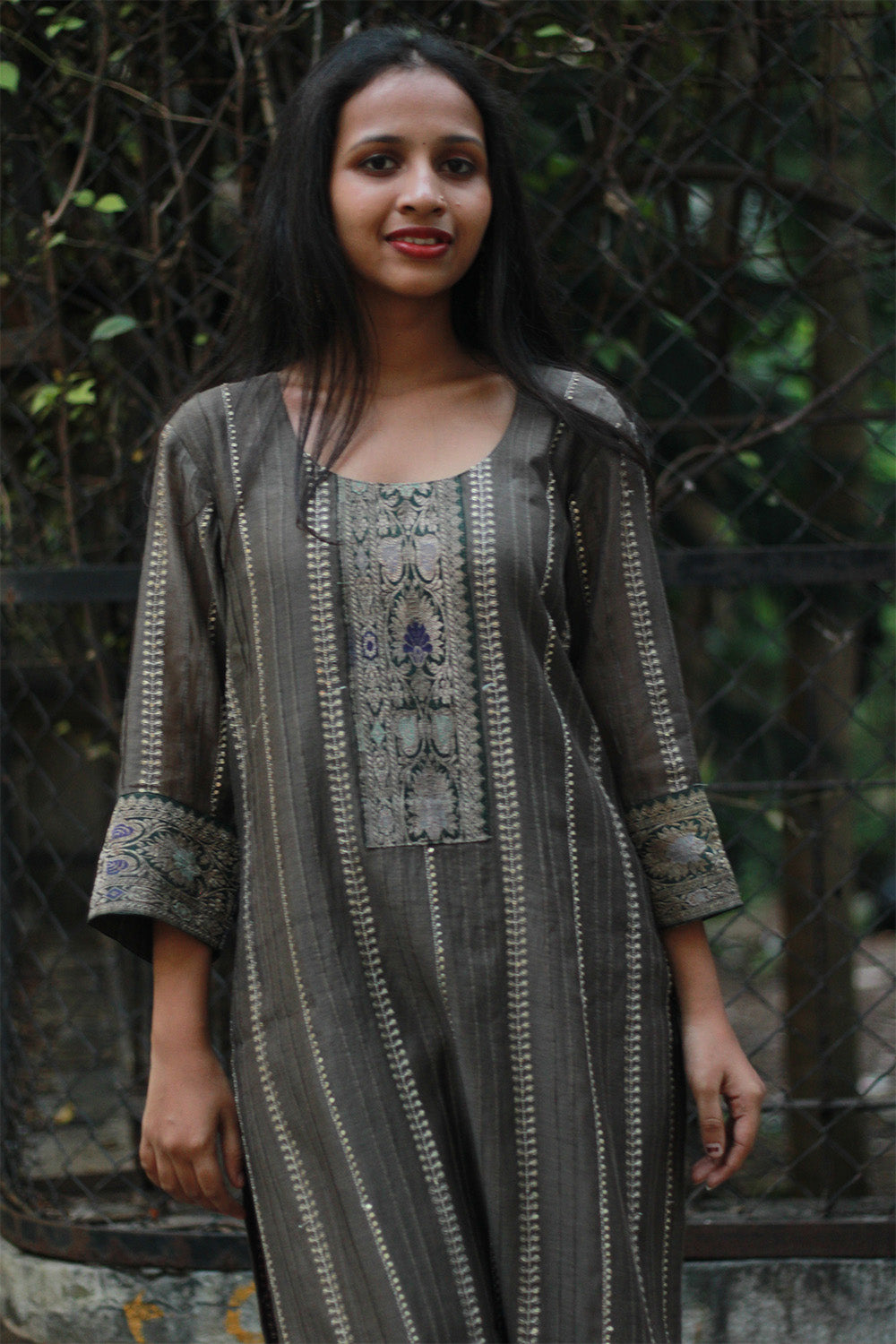 Chanderi Cotton Silk Kurta | Charcoal Grey