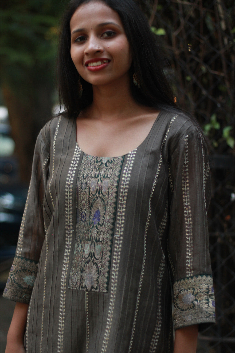 Chanderi Cotton Silk Kurta | Charcoal Grey