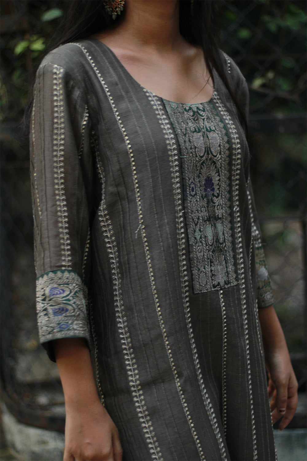 Chanderi Cotton Silk Kurta | Charcoal Grey